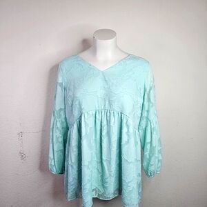 Lane Bryant Floral Embossed Peplum Top Blouse Sz 22/24 Sea Green Womens Flowy